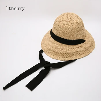 Новые летние шляпы для женщин, ретро-шляпа с плоскими опущенными полями, соломенная шляпа ручной работы из рафии, женская уличная солнцезащитная пляжная соломенная шляпа