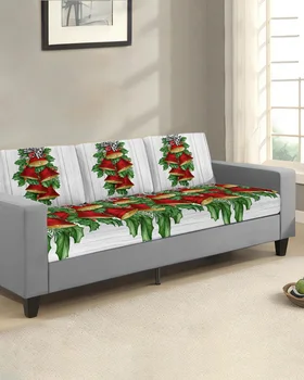Рождественские сосновые иголки, красные колокольчики, чехол для дивана из натурального дерева для гостиной, эластичный чехол для диванной подушки, защита мебели