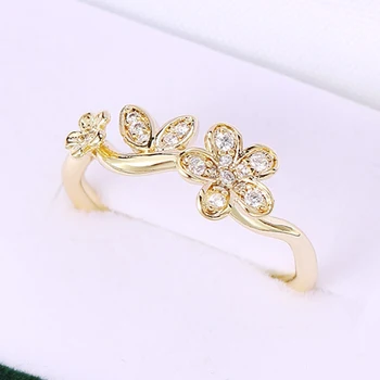Регулируемое кольцо с цветком для женщин, корейский модный эстетичный кристалл золотого цвета для девочек-подростков, изящные украшения из муассанита KAR373