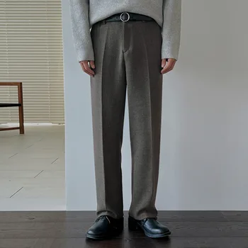 Мужская одежда SYUHGFA 2024, Осенние однотонные Тонкие прямые повседневные брюки для мужчин, универсальные Простые брюки